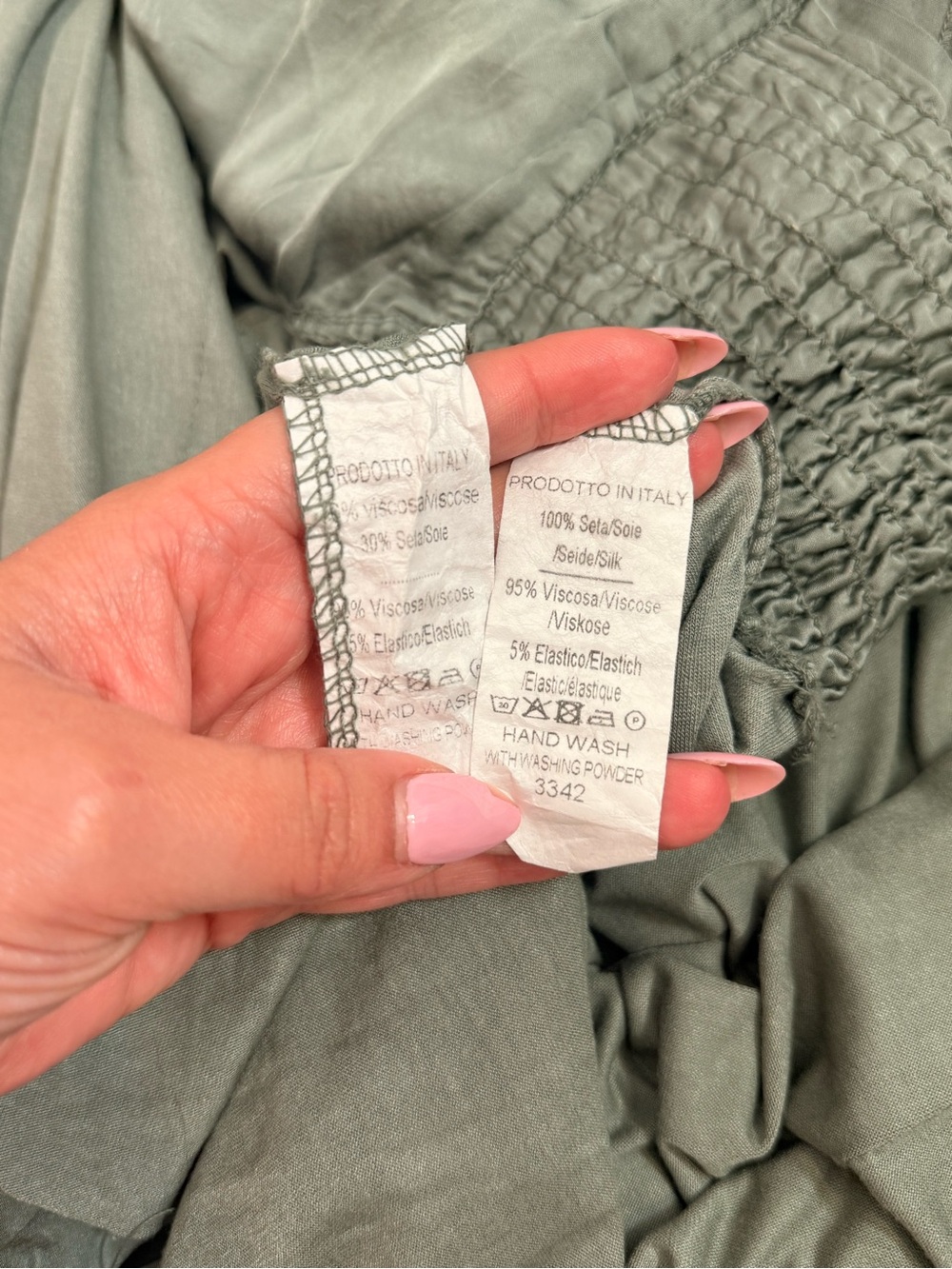 Made in Italy Silk Light Sage Tiered Maxi Skirt & Blouse Women's - Small/Medium - Picture 7 of 7